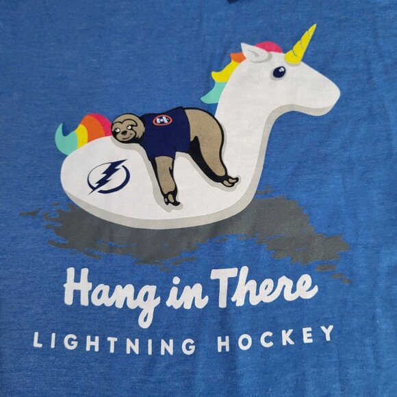 Life is Good Tampa Bay Lightning Hang in There T Shirt XL Sloth Unicorn Blue 47 - Picture 3 of 8